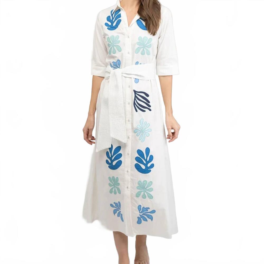 NEW BEAU & RO eloise applique midi dress in white